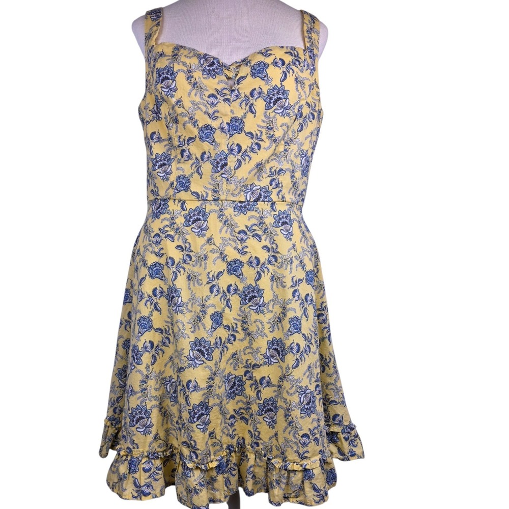 City Studio‎ Yellow Blue Floral Sweetheart Dress Juniors XL Ruffle Hem Sundress - Picture 2 of 9